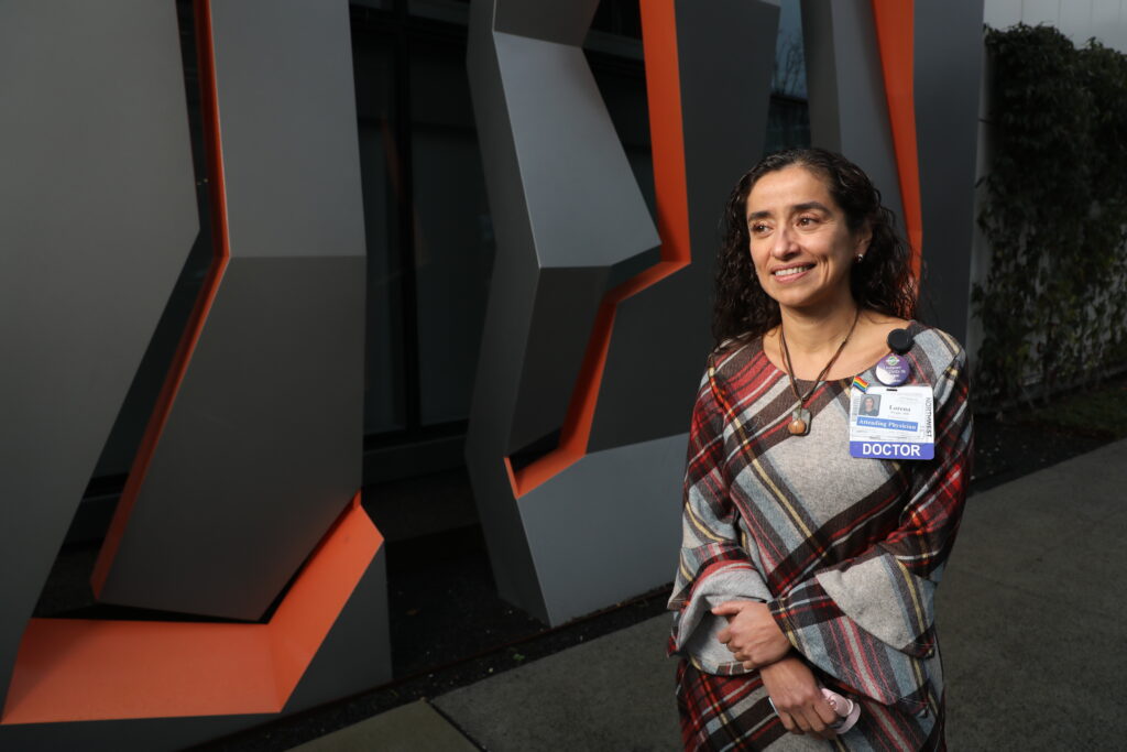 Dr. Lorena Alarcon-Casas Wright, director of UW Medicine’s Latinx Diabetes Clinic, stands outside the clinic in Seattle’s South Lake Union neighborhood. Photo courtesy of UW Medicine.